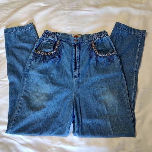Vintage Women's Blue Creek High Rise Jeans with Aztec Pocket Trim and Fringe 14 - Picture 1 of 8